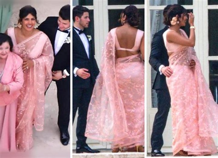 Priyanka Chopra Dazzles In Pink, Lace Saree At Joe Jonas & Sophie Turner’s Wedding